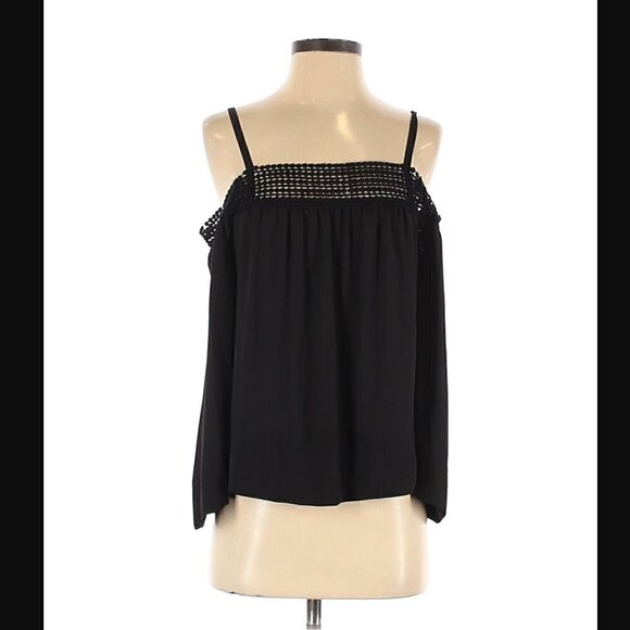 Rebecca Minkoff Sirena Blouse XXS Off Shoulder Black Crochet Luxury Vacation - Picture 3 of 10